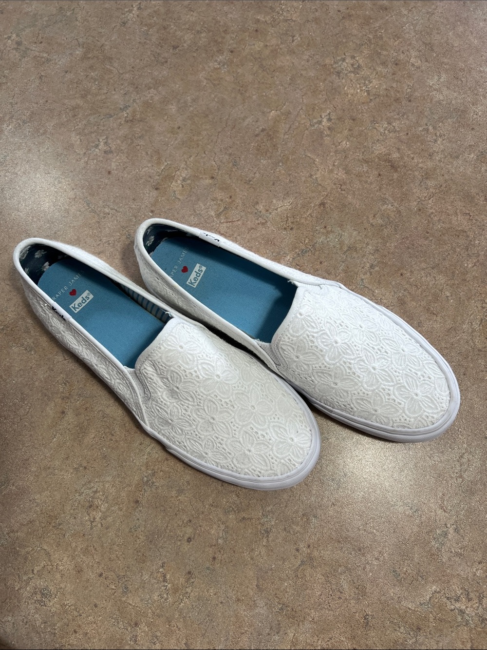 Keds White Lace Slip-On Mules